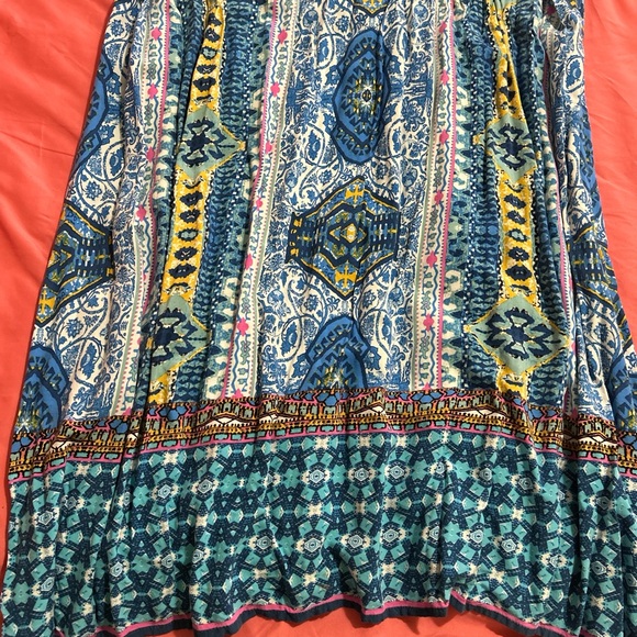 Colorful Boho Maxi Dress- Empire Waist, Crochet Lace Detail, Halter Ties- Size L - Picture 3 of 9